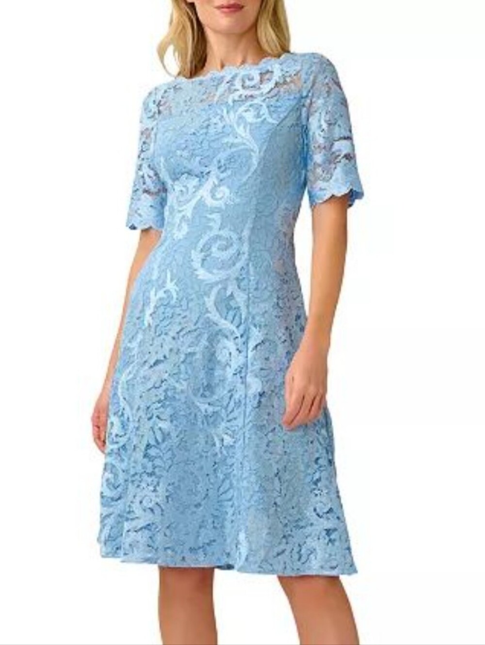 NWT Adrianna Papell Embroidered Lace Midi Dress Blue Size 16